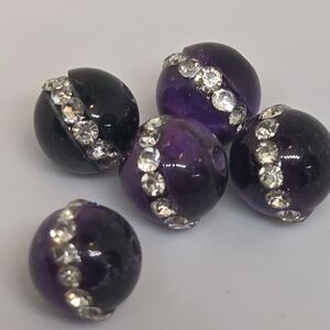 Saturn Tiger Eye Beads In Purple.  Rhinestone Ring Around 8mm Bead.  Unique!!